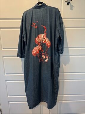 Standards & Practices Kumiko Denim Bird Short Sleeve Kimono Duster Jacket Sz 2X